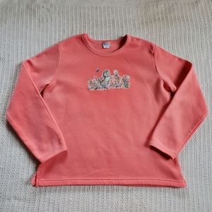 Vintage FLAWED Haband Cat Sweatshirt Coral Pink Crew Neck Women's Size Large